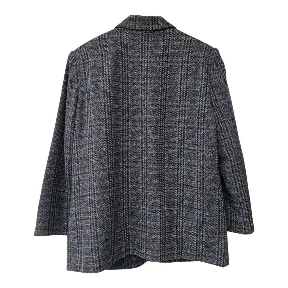 Vintage Sag Harbor Tartan Plaid Wool Blend Blazer Size 14 Petite One Button - Picture 2 of 9